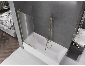 Mexen Velar L, 2-krídlová posuvná vaňová zástena 85 x 150 cm, 8mm sklo námraza, zlatá lesklá, 896-085-003-31-50