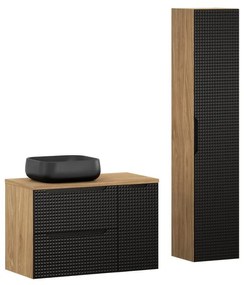 Kúpeľňová zostava Luxor Čierna 90 cm s umývadlom a skrinkami čierna/dub olejovaný