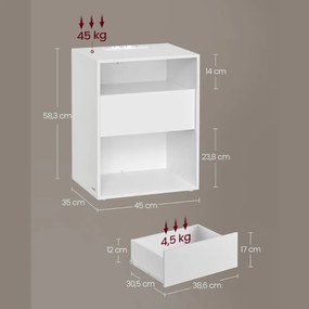 Nočný stolík s funkciou nabíjania LUCIANO, 35x45x58,3cm, biela Vasagle