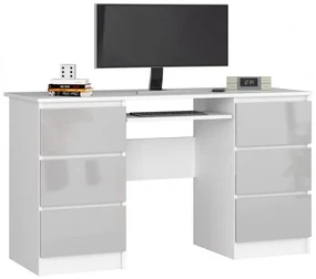 Kancelársky stôl A-11 135 cm 6SZ, biely / metalický lesk