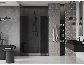 Mexen Velar L Duo, posuvné sprchové dvere do otvoru 140 cm, 8mm šedé sklo, čierna matná, 871-140-003-42-70