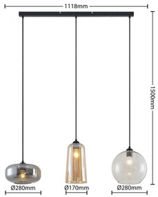 Lucande Wilja sklenená závesná lampa, 3-farebná