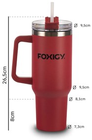Foxigy Termohrnček do auta so slamkou 1200 ml Burgundy