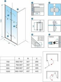 BPS-koupelny Zalamovacie otočné sprchové dvere HYD-SD-21C 90 zlatá brúsená/transparent pre inštaláciu do niky - bez vaničky