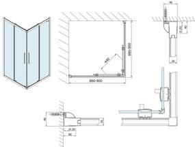 Polysan Polysan, LUCIS LINE štvorcová sprchová zástena 900x900mm, číre sklo, DL1615