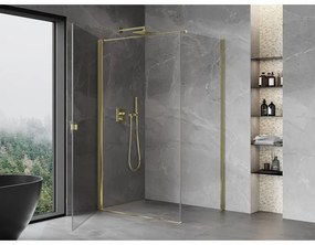 Mexen Mist-B, 1-krídlový výklopný sprchový kút 85 x 95 cm, číre sklo, zlatý lesklý profil, 8A2T-085-095-50-00
