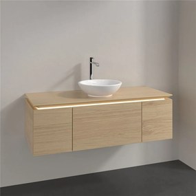 VILLEROY &amp; BOCH Legato závesná skrinka pod umývadlo na dosku (umývadlo v strede), 3 zásuvky, s LED osvetlením, 1200 x 500 x 380 mm, Nordic Oak, B577L0VJ