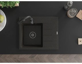 Mexen Ben, 1-komorový granitový drez 600x500x190 mm, ľavý + čierny sifón, čierna-zlatá metalíza, 6522605000-75-B