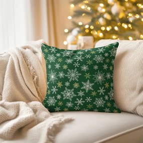 Biante Bavlnená obliečka na vankúš Sandra SA-703 Vianočné vločky na zelenom 60 x 60 cm