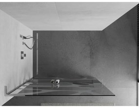 Mexen Kioto+ L, sprchová zástena Walk-In s poličkou a vešiakom 110 x 200 cm, 8mm číre sklo biely vzor, chrómový profil, 800-110-123-01-97