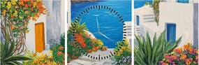 Obraz - Grécka ulička (s hodinami) (90x30 cm)