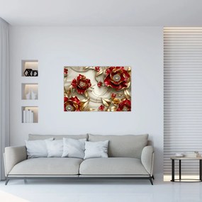Obraz - 3D Červeno-zlaté kvety (90x60 cm)