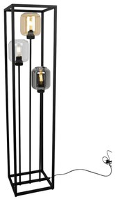 Stojacia lampa Novalja Cage, 3x sklenené tienidlo (mix 3 farieb) v kovovom ráme