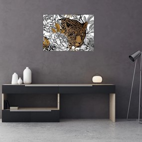 Obraz - Leopard medzi kvetmi (70x50 cm)