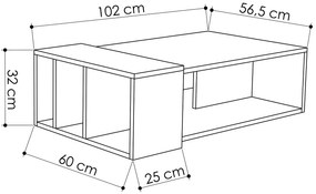 Dizajnový konferenčný stolík Zabby 102 cm dub / antracitový
