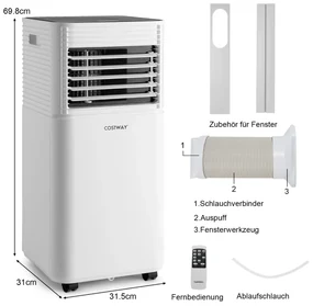 Prenosná klimatizácia 4 v 1 s čiernym LED displejom 7000 BTU