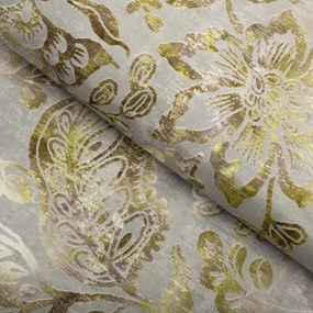 Biante Zamatový behúň na stôl Tamara TMR-055 Abstraktné zelené kvety na zelenosivom 35x140 cm