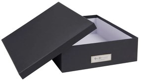 Tmavosivý úložný box s menovkou na dokumenty Bigso Box of Sweden Oskar, veľkosť A4