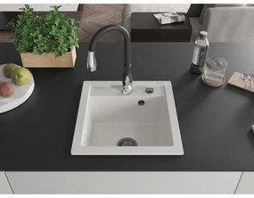 Mexen Vito, 1-komorový granitový drez 520x490x210 mm a drezová batéria Savita, biela, 6503-20-672601-70