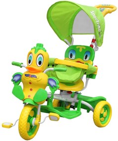 Ramiz Detský trojkolesový bicykel Duck Bike Zelená + zvuky + strieška + zábrana + opierka na nohy + riadidlá + úložný priestor