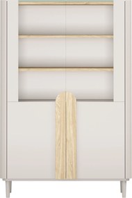 Vitrína Amilio 100 cm dvojdverová na nožičkách - kašmír / olejovaný dub / úchytky svetlý dub