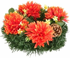 Dušičkový venček zdobený jesennými kvetmi 20 cm, oranžová