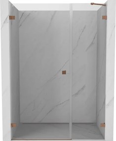 Mexen Lunar-B, Otočné ľavé sprchové dvere 145 cm, 8mm číre sklo, medený matný profil, 832S-145-050-65-00-L