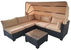 Veľký ratanový záhradný set Avenberg GALIA čierna/modrá + béžové poťahy