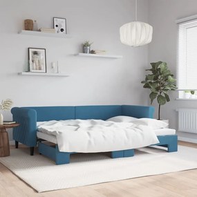 Denná posteľ s rozkladacou posteľou modrá 80x200 cm zamat 3197763