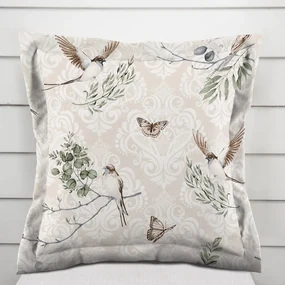 Biante Bavlnená obliečka na vankúš s lemom Sandra SA-490 Lastovičky s motýlikmi na béžovom ornamente 50 x 50 cm
