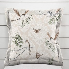 Biante Bavlnená obliečka na vankúš s lemom Sandra SA-490 Lastovičky s motýlikmi na béžovom ornamente 30 x 50 cm