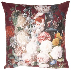 Vínový zamatový povlak na vankúš s kvetmi - 45 * 45 cm