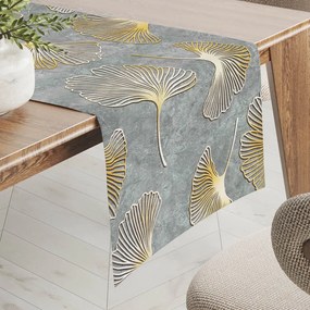 Biante Zamatový behúň na stôl Tamara TMR-002 Ginkgo lístky na sivozelenom 45x120 cm