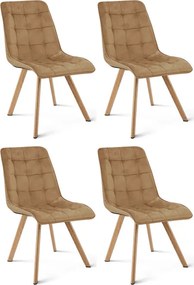 Set štyroch jedálenských stoličiek CIEZA zamatové, hnedé / hnedé nohy (4 ks)