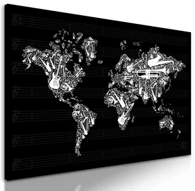 Obraz mapa sveta s hudobným motívom | BIANO