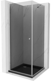 Mexen Pretoria sprchová kabína, kyvné dvere 90 x 90 cm, Grafitová čierna, Chrómová + sprchová vanička Flat, Čierna - 852-090-090