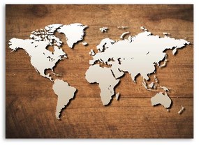Gario Obraz na plátne Mapa sveta na drevenej doske Rozmery: 100 x 70 cm