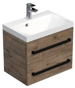 Kúpeľňová skrinka s čiernou úchytkou a umývadlom SAT Cube Way 60x53x40 cm dub Wellington mat CUBE2C60ZDW, 1 ks