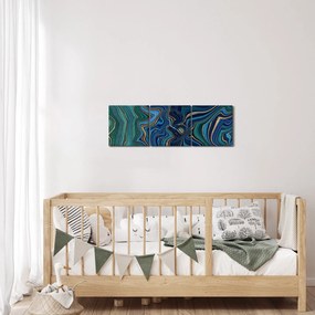 Obraz - Zeleno-modrý mramor (s hodinami) (90x30 cm)