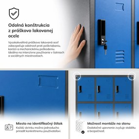 Sociálna BHP skrinka s priehradkami antracitovo modrá, 900x1850x400 mm: MARCIN