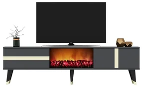 TV stolík/skrinka s krbom Vekika 3 (antracit + zlatá) . Vlastná spoľahlivá doprava až k Vám domov. 1095527