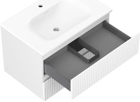 Mexen Rivel, kúpeľňová skrinka 70 cm s umývadlom Vela, 2 zásuvky, drážkovaná, biela matná, 91A20-07047-2-BFF01-W23M01