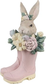 Ružová jarná dekorácia králiček v čižmách - 13*13*23 cm