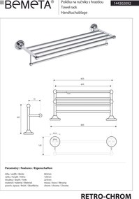 Bemeta Design RETRO chróm: Držiak uterákov, 605 mm, s hrazdou - 144302092