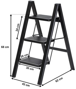4Home Skladacie oceľové schodíky Steel, 3 stupne, čierna