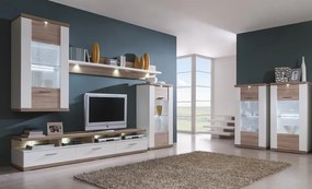 Vitrína Caracas typ 24, dub/biely lesk, s osvetlením