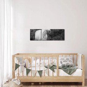 Obraz bieleho koňa na lúke, čiernobiela (s hodinami) (90x30 cm)