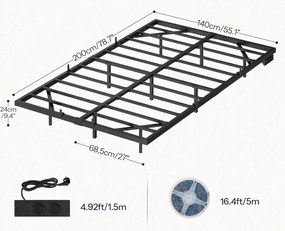 Rám dvoulůžkové postele Workman 140x200 s nabíjecí stanicí a LED osvětlením černý