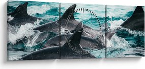 Obraz - Delfíny v oceáne (s hodinami) (90x30 cm)