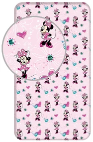 Ružová napínacia bavlnená detská plachta 90x200 cm Minnie "Flowers" – Jerry Fabrics